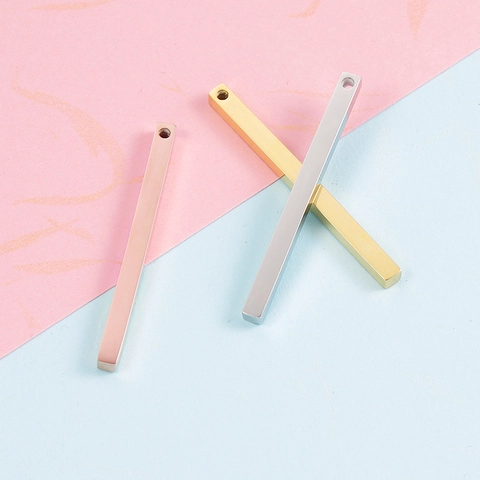 304 Stainless Steel Mirror Polished Rectangular Bar Pendant Long Strip Charms For DIY Jewelry Making Geometric Design