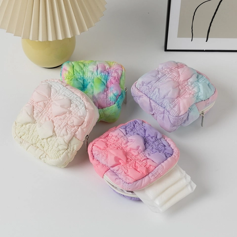 Bolsa De Cosméticos Acolchada Poliéster Degradado Arcoíris Almacenamiento Para Toallas Sanitarias Maquillaje Organizador Viaje