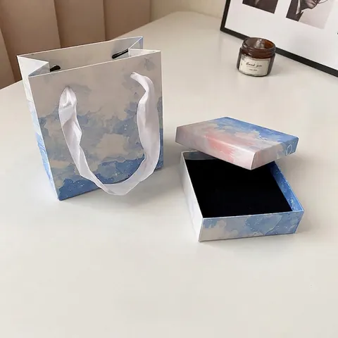 Watercolor Cloud Jewelry Gift Box And Bag Set Paper Packaging For Necklace Earring Ring Small Jewelry Presents