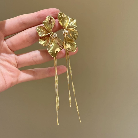 Flower Tassel Dangle Earrings Alloy Rhinestone With 925 Sterling Silver Earring Post Elegant Floral Jewelry For Women