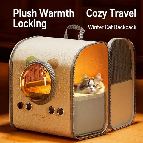 Space Capsule Cat Backpack Carrier PU Leather Breathable Portable Pet Travel Bag With Detachable Plush Lining For Winter