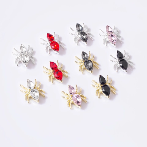 Spider Nail Art Charms 3D Halloween Alloy Rhinestone DIY Manicure Decorations Gothic Shiny Jewelry Accessories