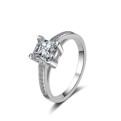 Princess Cut Quadratischer Zirkon Ring Kupfer Vier Klaue Minimalistisch Elegant Schmuck Für Damen Farbig