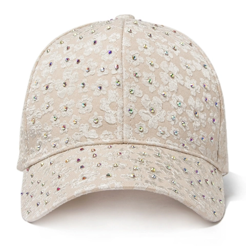Gorra De Béisbol Para Mujer Con Bordado Floral De Encaje Y Diamantes De Imitación Sombrero De Sol Ajustable Casual Moda