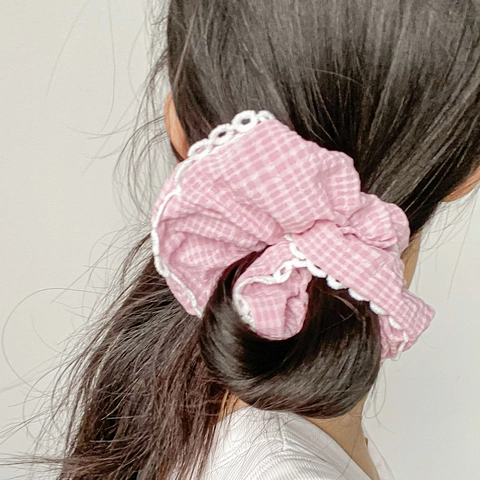 Lace Rand Scrunchies Seersucker Stoff Haargummi Koreanisch Süßer Stil Blase Textur Elastische Haarschmuck Für Frauen