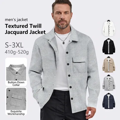 Chaqueta De Camisa Para Hombre Sarga Acanalada Manga Larga Solapa Botones Casual Slim Fit Shacket Moderno Minimalista