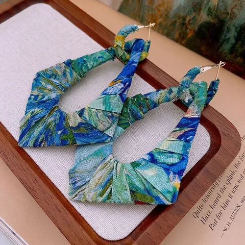 Oversized Geometric Drop Earrings For Women Fabric Wrapped Rhombus Statement Jewelry With Silver Earring Post