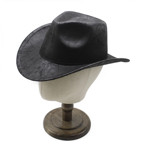 Cappello Da Cowboy Occidentale Vintage Falda Larga Ecopelle Distressed Protezione Solare Fedora Jazz Uomo Donna