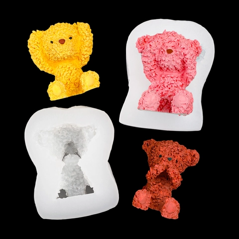 3D Teddy Bear Silicone Mold For Resin Aromatherapy Plaster Chocolate Cake Decoration Hear See Speak No Evil Cute DIY