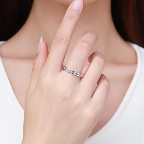 925 Sterling Silber Ring Geometrisch Hohl Mikro Pavé Zirkonia Minimalistischer Stil Schmuck Für Frauen