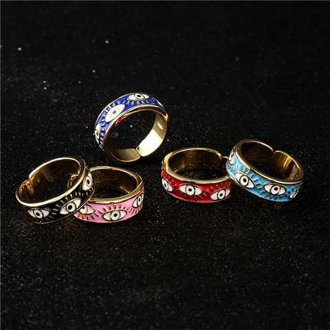 Verstellbarer Böser Blick Ring Kupfer Emaille Zirkon Mode Bunter Schmuck Für Frauen Offener Fingerring