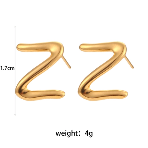 European Minimalist Geometric Stainless Steel Earrings 18K Gold Plated Hollow Z Shaped Hoop Earrings Women Vintage Jewelry