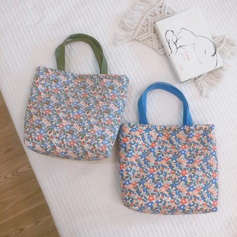 Blumen Baumwolle Lunchtasche Isolierte Handtasche Damen Picknick Frühstück Tragbare Oxford Tuch Aluminiumfolie Futter