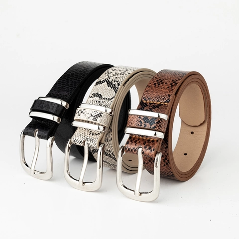 Women Retro Faux Leather Belt Leopard Snake Animal Print Casual Jean Waist Strap Alloy Pin Buckle Fashion Waistband Accessory