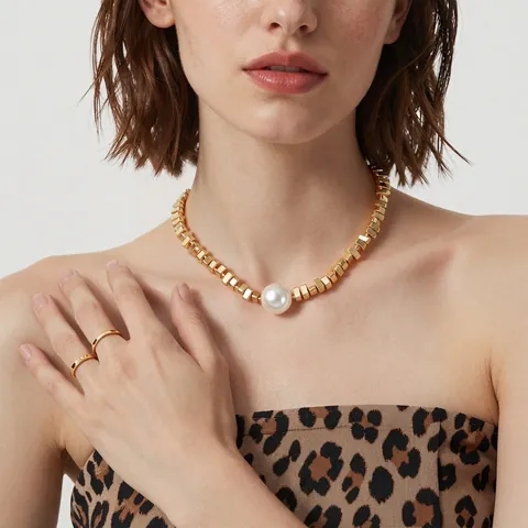 Collana A Catena Con Cubi Geometrici Irregolari Con Ciondolo A Perla Artificial Grande Acciaio Inossidabile Gioielli Minimalisti Da Donna Festa