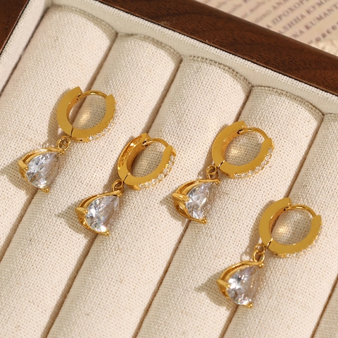Vintage Vergoldete Edelstahl Creolen Mit Birnenförmigem Zirkonia Für Damen Elegante Wassertropfen Huggies