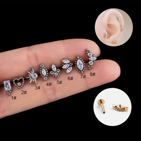 Titan Labret Stud Knorpel Piercing Ohrring Mit Zirkonia Herz Krone Innengewinde Schraubverschluss