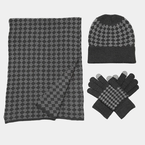 Berretto Beanie Sciarpa E Guanti Touchscreen Maglia Acrilica Caldo Argyle Plaid Accessori Esterno Uomini Donne