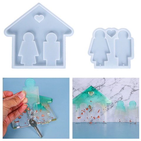 Stampo In Silicone Casa Di Coppia Per Colata Resina Epossidica DIY Appendichiavi Da Parete Decorazione Casa Design Cuore Flessibile