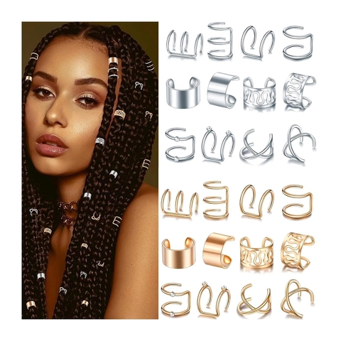 Alloy Metal Hair Rings Dreadlock Beads Braid Cuffs Clips Hollow Cross U-Shaped Hair Accessories For Styling DIY Jewelry