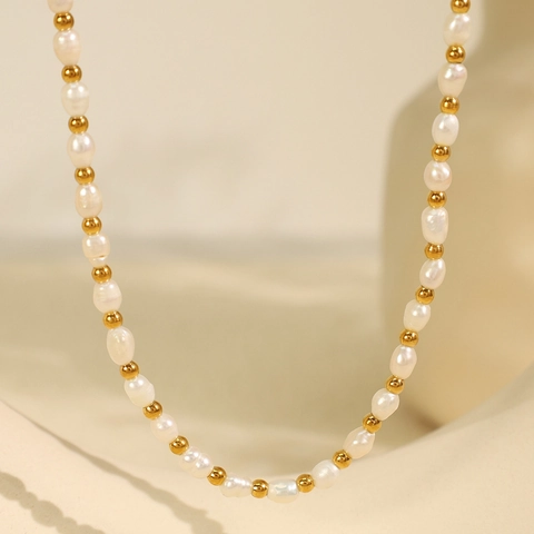 Collier Et Bracelet En Perles D'eau Douce Baroque Rétro Français En Acier Inoxydable Bijoux Élégants Pour Femmes