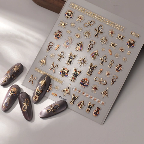 5D Geprägte Nagelaufkleber Altes Ägypten Thema Bastet Katze Auge Des Horus Gold Silber Wasserdichte Maniküre Kunst Dekoration