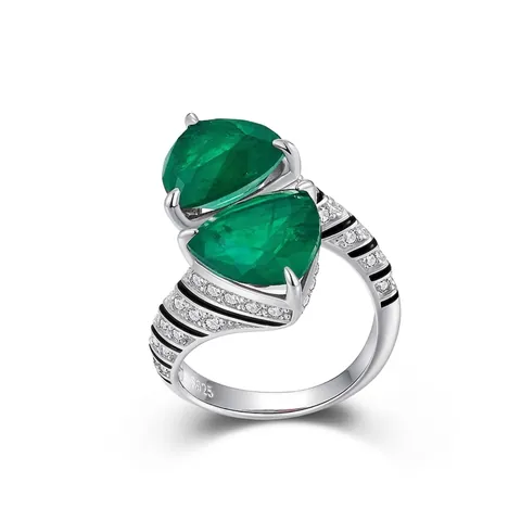 Anillo De Plata De Ley S925 Con Piedras Preciosas Talla Trillón Doble Triángulo Geométrico Joyas Elegantes Para Mujeres