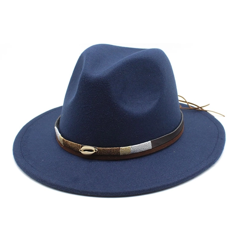 Wide Brim Fedora Hat Cotton Polyester Felt Jazz Cap With Decorative Belt And Metal Shell Ethnic Retro Style For Adult