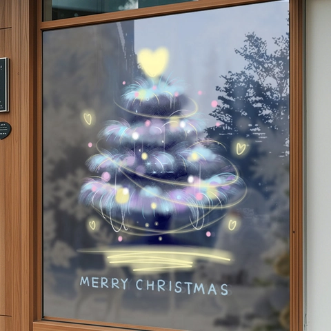 Christmas Tree Window Sticker Static Cling PVC Double Sided Glass Decor UV Printing Merry Christmas Holiday Atmosphere