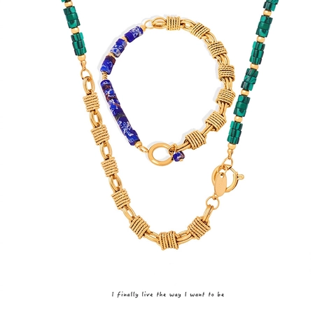 Collana E Bracciale Rame Pietra Naturale Chiusura In Acciaio Inossidabile Gioielli Per Donne Moda Lusso Elegante
