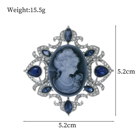 Vintage Zinklegierung Kamee Damenporträt Brosche Mit Blauen Strass Kristallen Galvanisiert Silberton Schmuck Für Damen