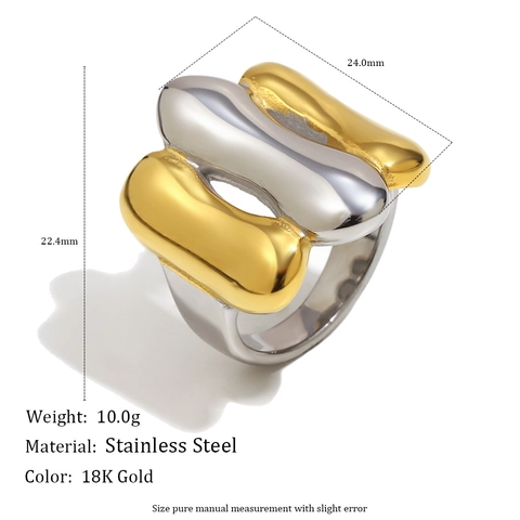 Chunky Dual Tone Ring Stainless Steel 18K Gold Plated Liquid Wave Geometric Statement Jewelry For Women