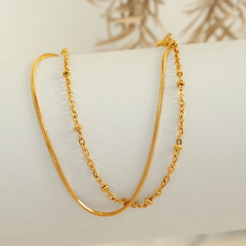 Bracciale A Strati In Acciaio Inossidabile Catena A Serpente Design Con Perline Gioielli Minimalisti Per Donna