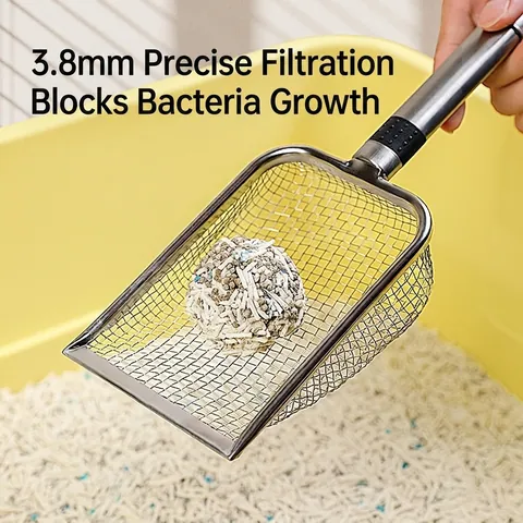 Cat Litter Scoop 403 Stainless Steel Fine Mesh Sifter Shovel With Non Slip Handle Ergonomic Long Grip For Pet Cleaning