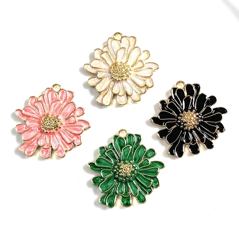 Daisy Flower Pendants Enamel Alloy Floral Charms For DIY Jewelry Making Necklaces Earrings Keychains Fresh Accessories