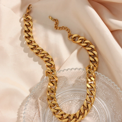 Trendy Stainless Steel Cuban Link Necklace For Women Gold Plated Chunky Chain Hip Hop Punk Geometric Neck Jewelry Gift