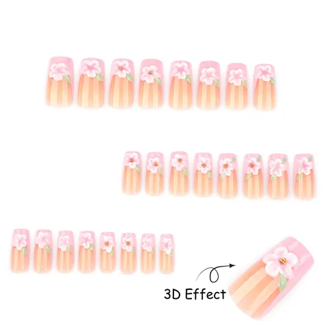 Französischer Farbverlauf Künstliche Nägel Rosa 3D Blume Quadratische Form Künstliche Fingernägel Für Frauen Elegante Maniküre