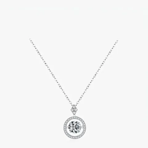 Dancing Stone Halskette 925 Sterlingsilber Rundes Halo Schwebender Zirkonia Minimalistischer Schmuck Damen
