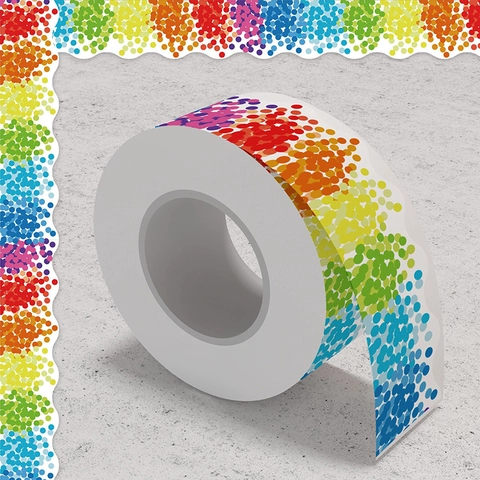 Pinnwand Bordüre Aufkleber Wellenrand Bunte Punkte Regenbogen Klassenzimmer Dekoration Tafel Rand