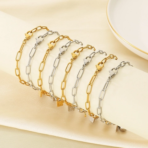 Pulsera Minimalista De Acero Inoxidable Con Colgante De Letra Cuadrada Y Bola Cadena De Eslabones De Clip Para Mujer