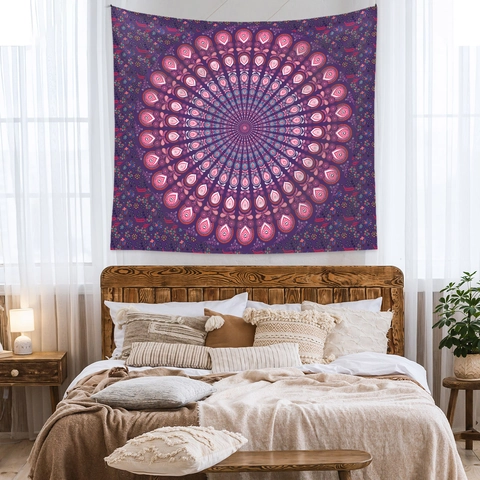 Mandala Tapestry Wall Hanging Bohemian Style Purple Polyester Fabric Decorative Art For Bedroom Living Room Backdrop