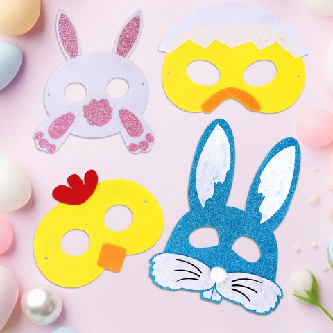 Maschere Per Feste Di Animali Cartoni Animati Feltro Glitter Coniglio Pulcino Per Pasqua Cosplay Per Bambini