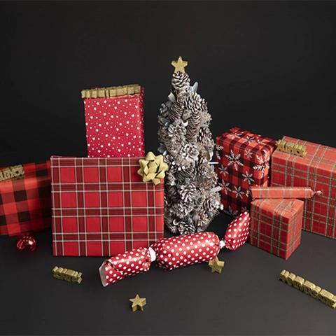 Christmas Gift Wrapping Paper Rolls Red Plaid Snowflake Polka Dot Star Coated Paper Birthday Wedding Valentine Holiday