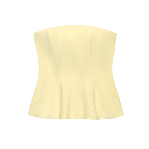 Women Peplum Tube Top Strapless Slim Fit Structural Stitching Polyester Solid Color Chic Fashion Top