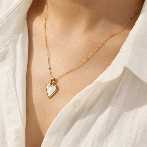 Herz Anhänger Halskette Mit Perlmutt Inlay Edelstahl Eleganter Minimalistischer Schmuck Für Damen