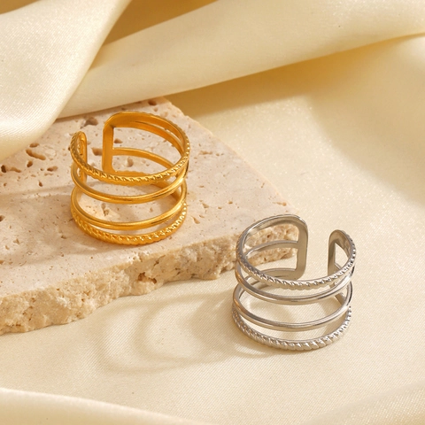 Anillo Abierto De Varias Capas De Acero Inoxidable Para Mujer Minimalista Geométrico Ajustable Anillo Moda Hip Hop Joyería