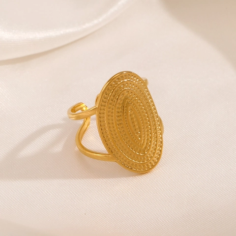 Edelstahl Oval Geometrischer Ring Verstellbar Offen 18K Vergoldet Vintage Boho Schmuck Für Damen