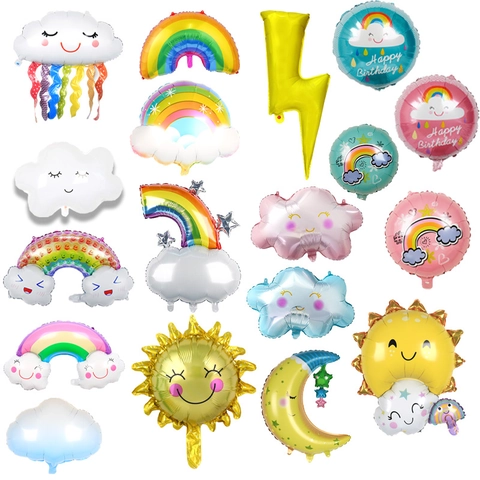 Rainbow Smiling Cloud Foil Balloons Aluminum Film Sun Moon Star Lightning Flame Shapes Birthday Party Decorations