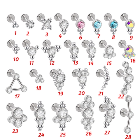Stainless Steel Internally Threaded Lip Ring For Women Rhinestone Body Piercing Ear Stud Geometric Jewelry Accessory