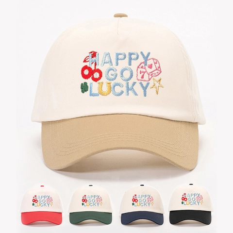 Happy Go Lucky Bestickte Baseballkappe Color Block Polyester Verstellbar Sonnenschutz Outdoor Freizeit Snapback Hut